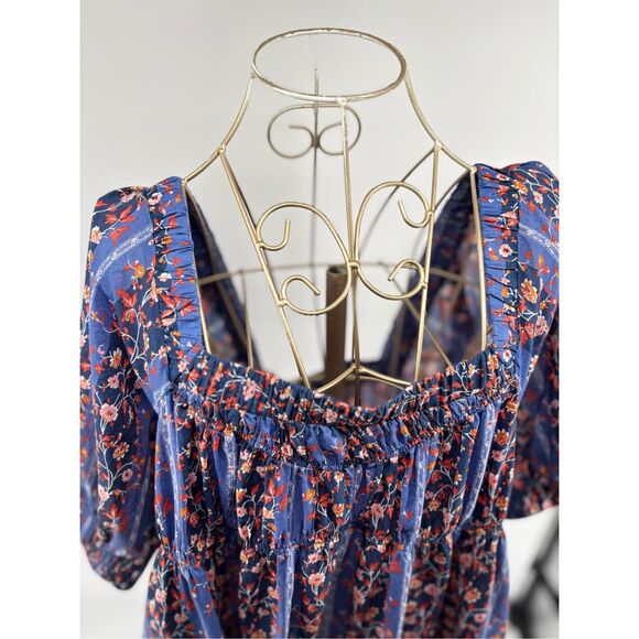 FREE PEOPLE VINTAGE LOVER BLOUSE 100% COTTON FLORAL DUTCH BLUE SIZE Small Womens - Picture 10 of 13